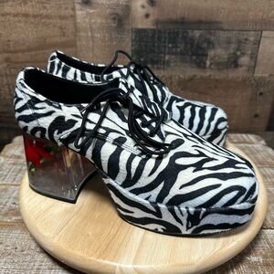 Zebra Fur Oxford Shoes Lucite Fish Heel Novelty Platform Mens US 10 PIMP-02